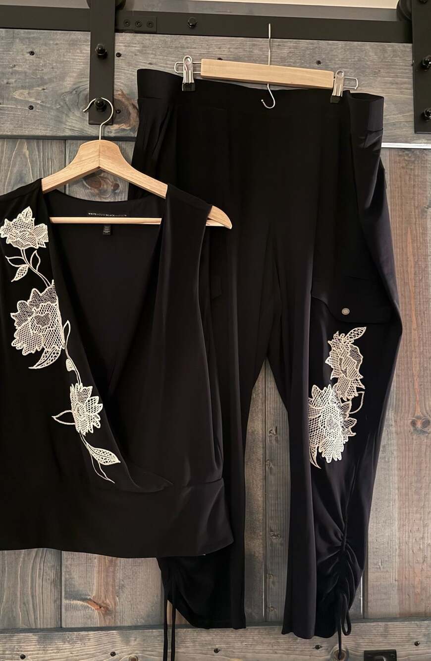 White House Black Market Crop Pants XL Black Floral Lace & Matching L top